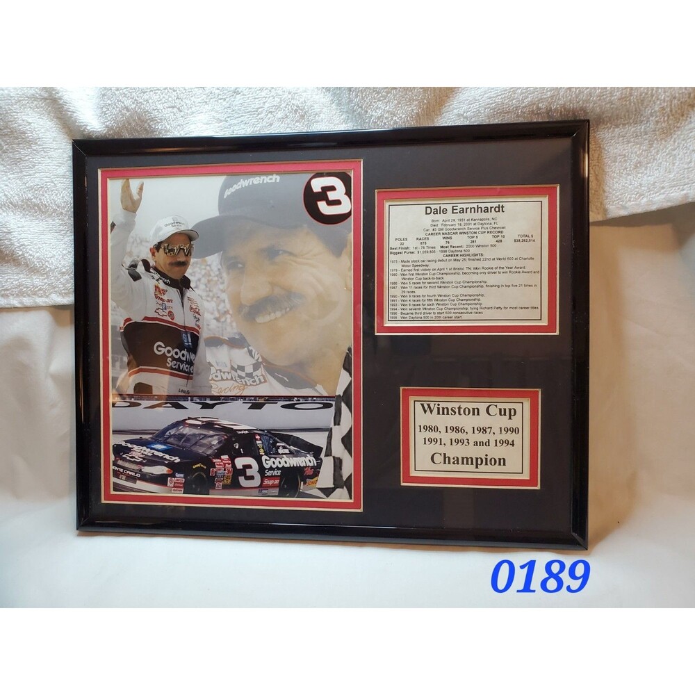 Dale Earnhardt  7 Time Winston Cup Champion Framed Photo w/Career Record - 0189